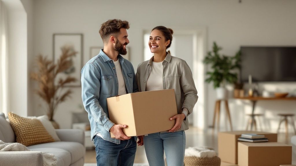 Couple holding a box