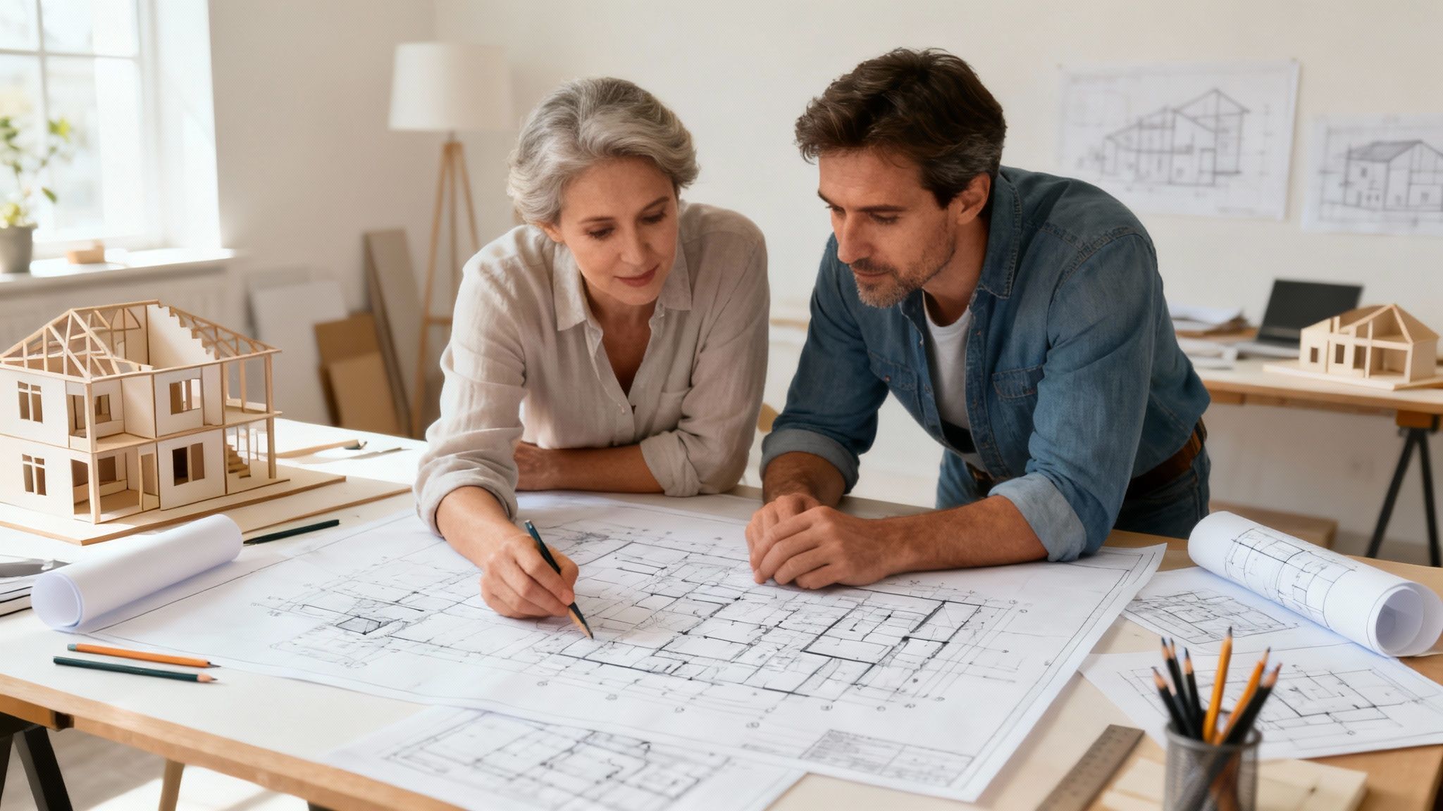 Couple looking over plans