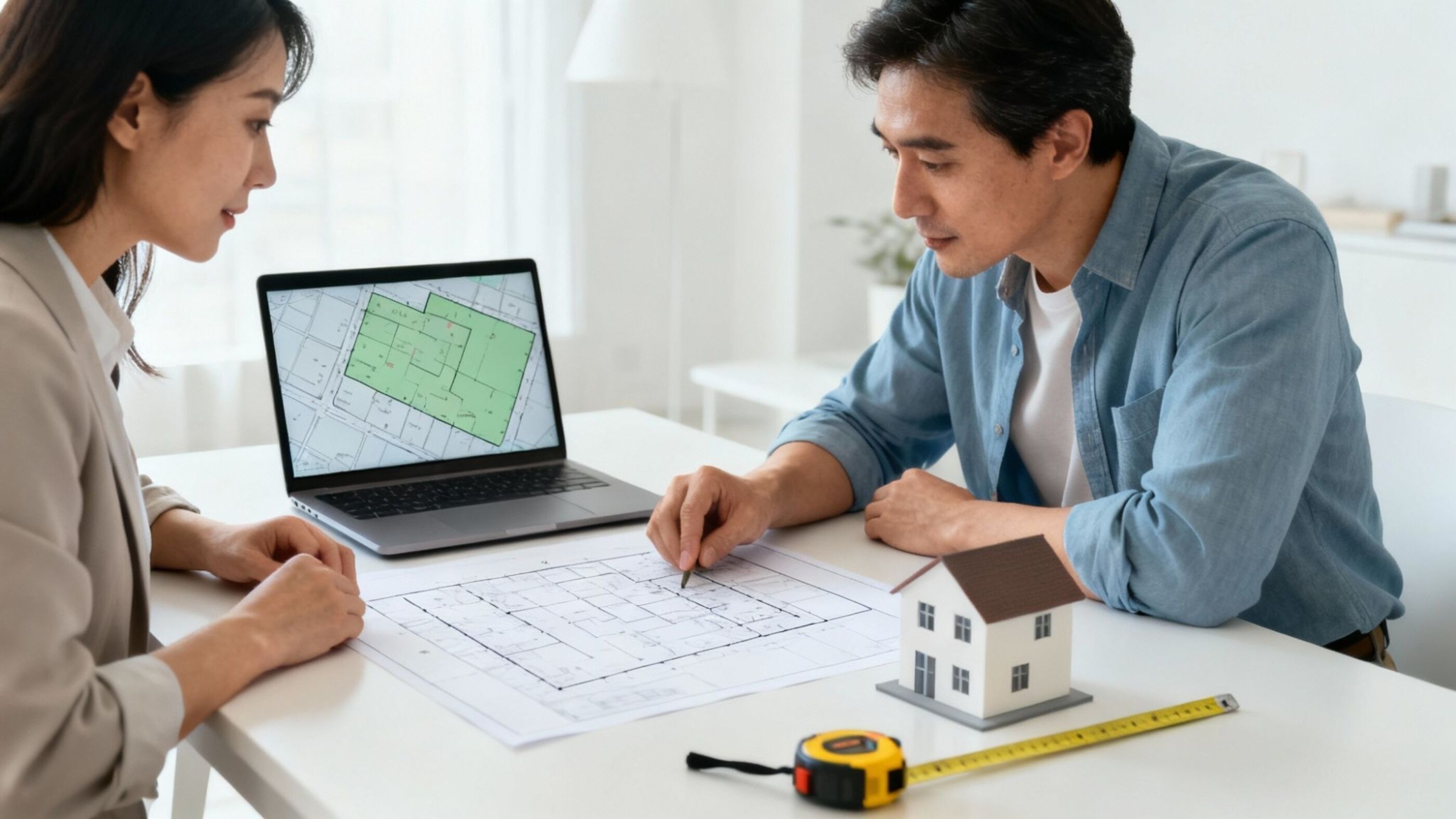 Couple looking over plans at home