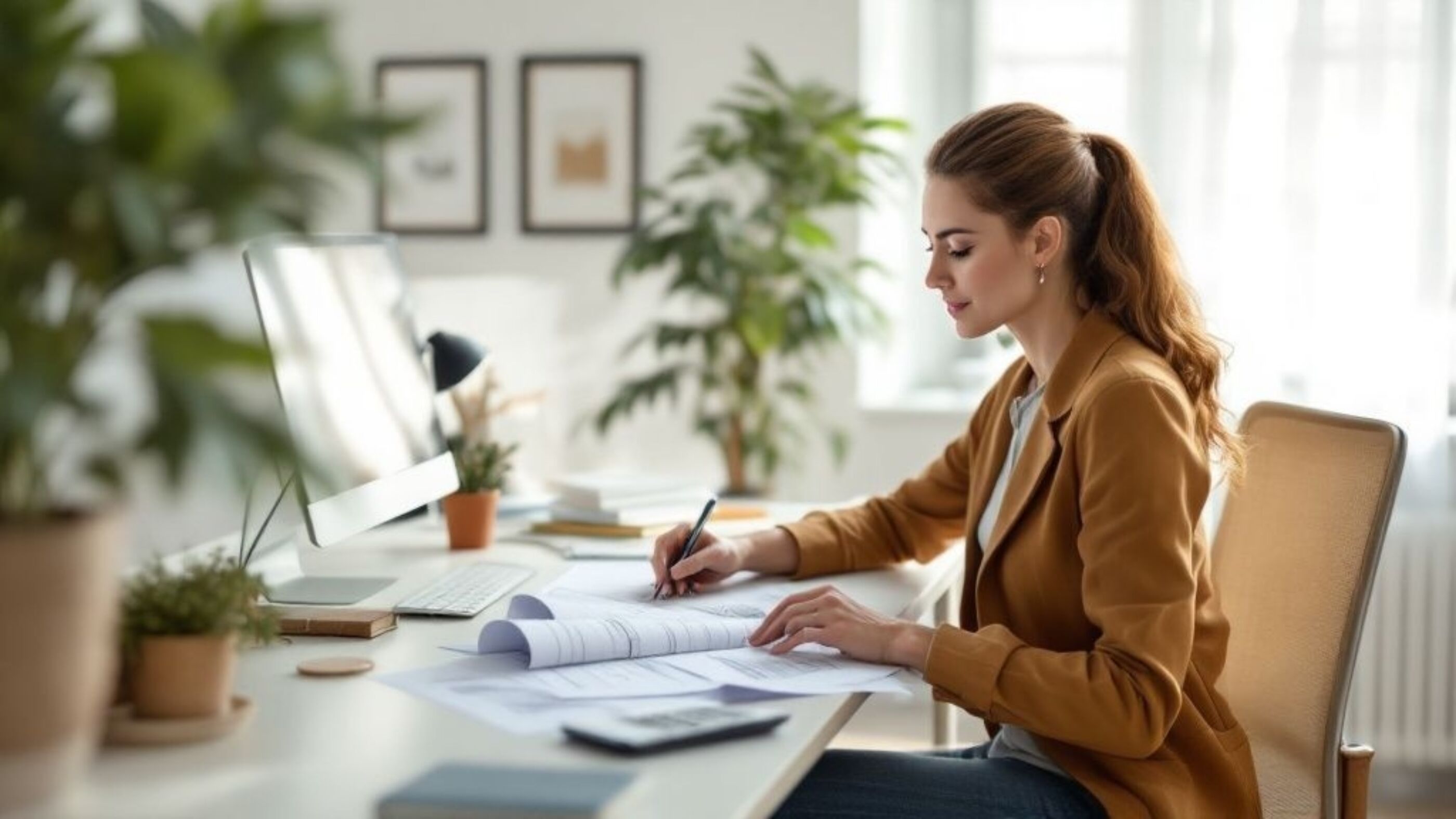 Woman looking over plans