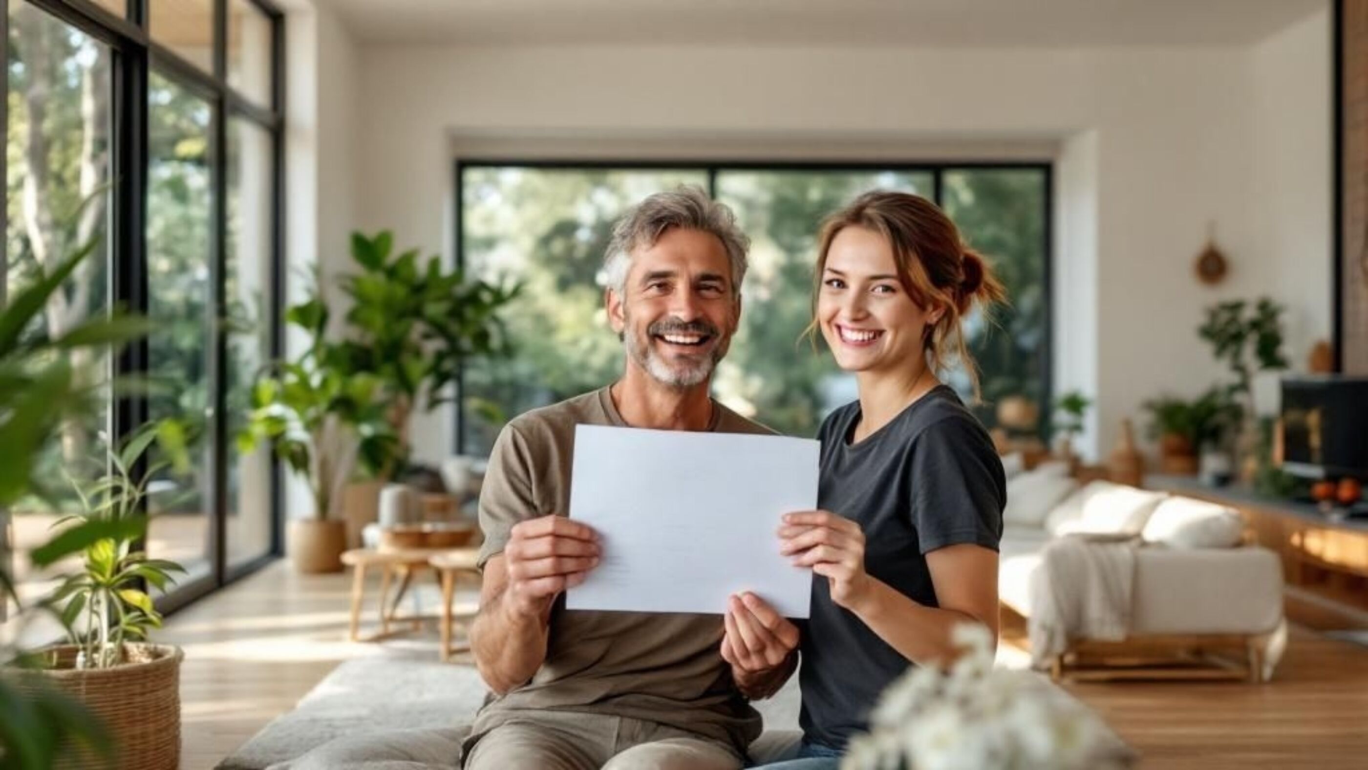 Couple holding a plan