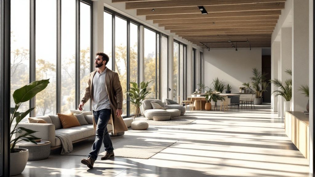 Man walking in house