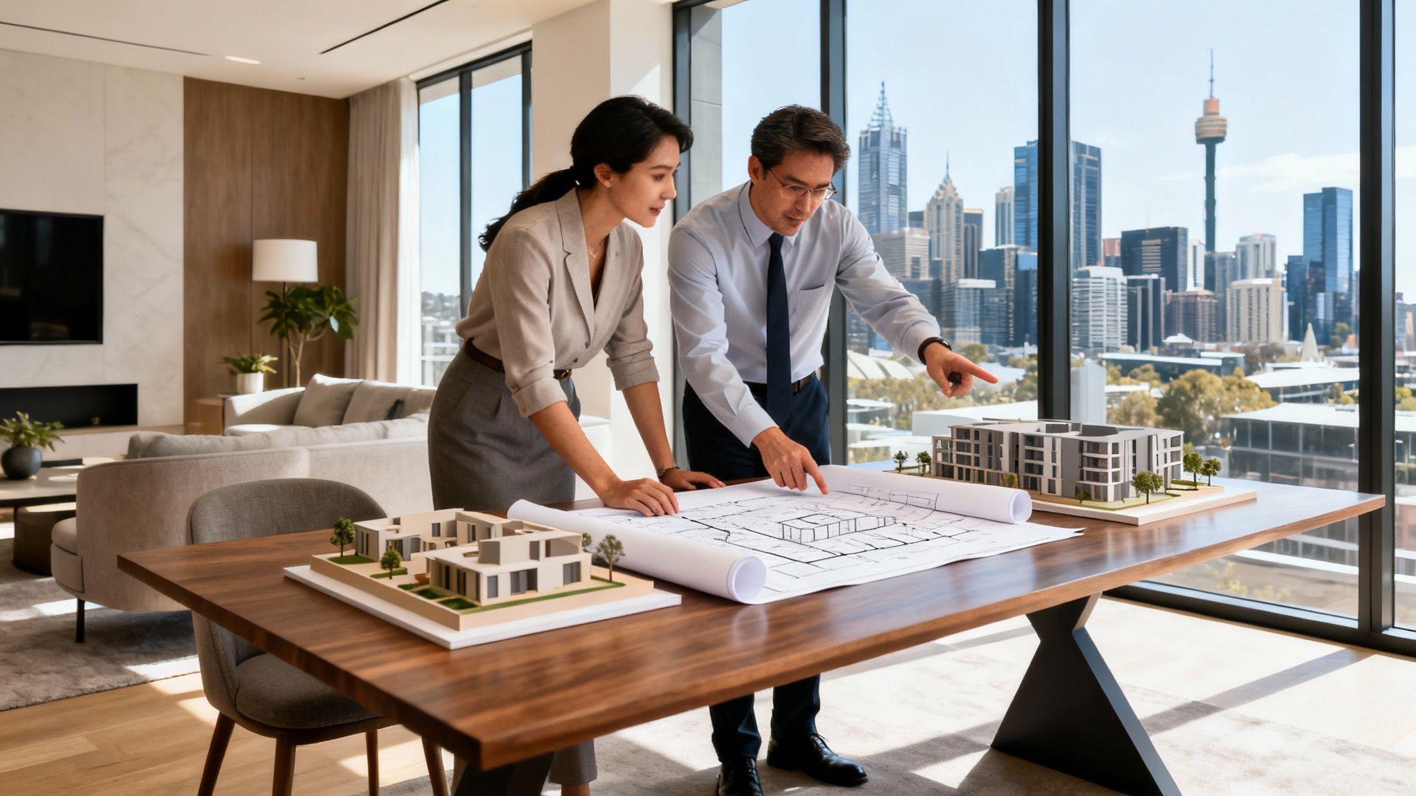 People looking at plans